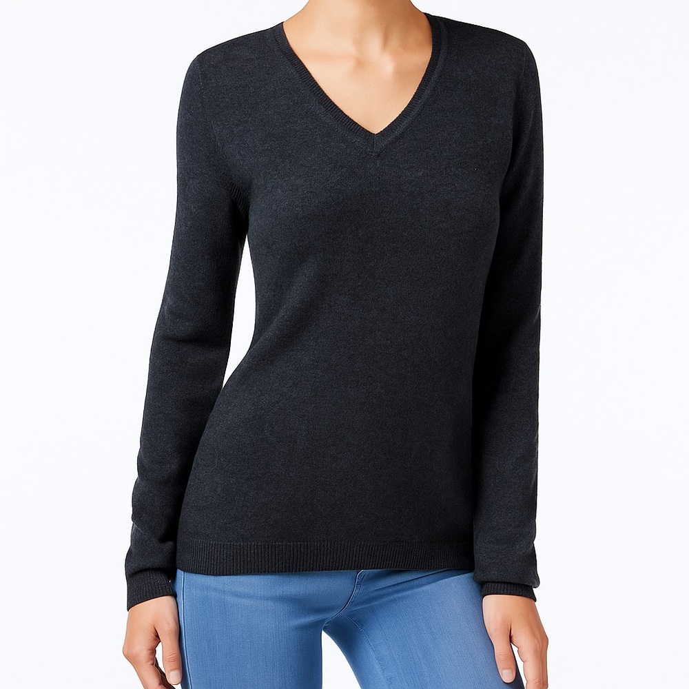 Charter Club Luxury Cashmere Gray V Neck Long Sleeve Sweater Women's Size 1X